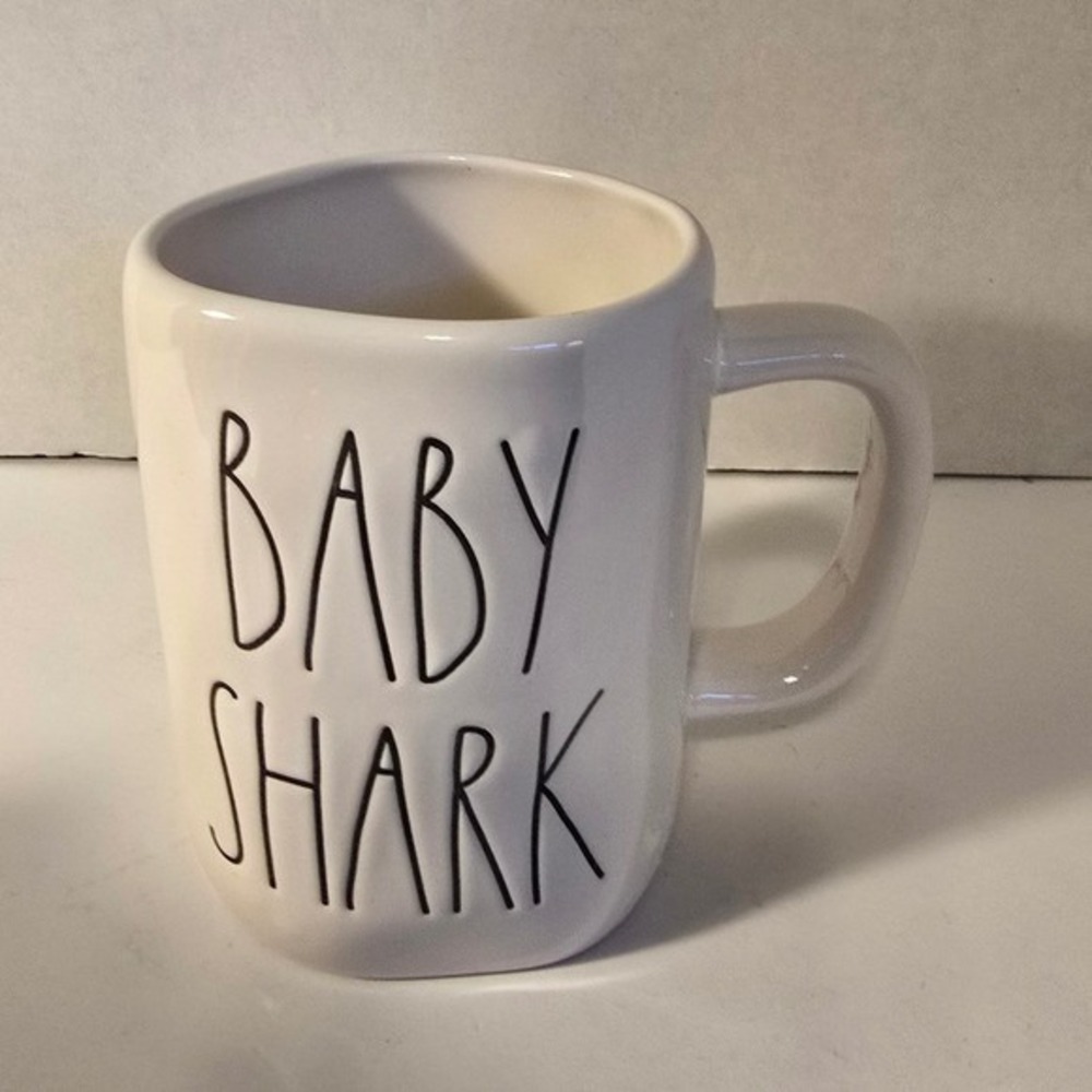 Rae Dunn "Baby Shark" text Mug White Ceramic Coffee Tea Cup Artisan Collection